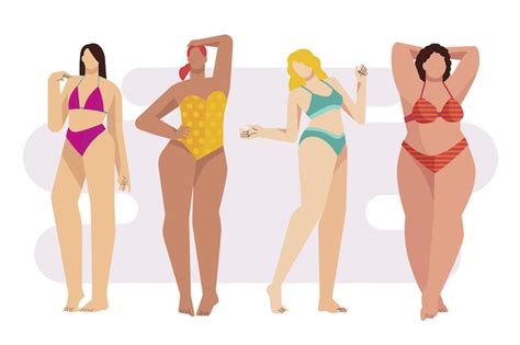 Chica Plana En Conjunto De Ilustraci N De Bikini Vector Gratis