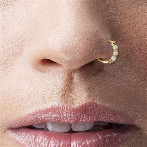 Ct Gold Nose Ring White Opal Beaded Nose Ring Thin Nose Etsy