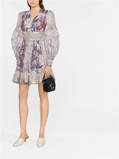 Zimmermann Celestial Printed Linen And Silk Minidress In Purple ModeSens