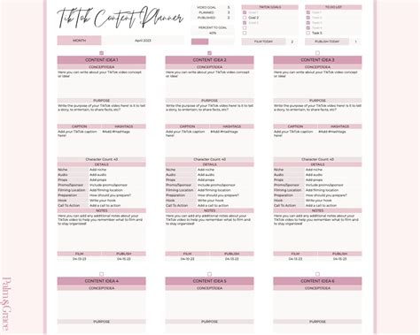 Tiktok Content Planner Template Google Sheets Social Media Content