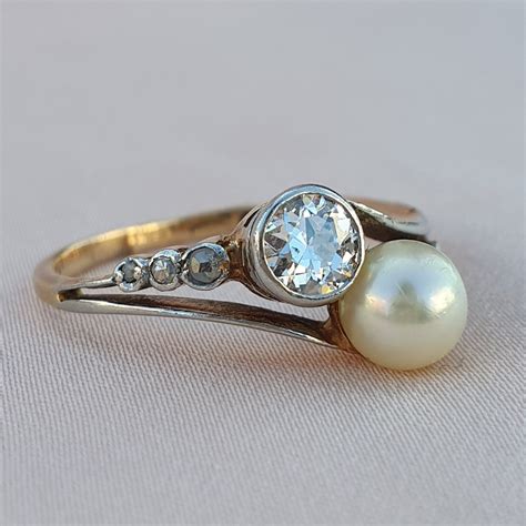 Early 1900s You And Me Diamond And Pearl Ring Antique Diamond Ring