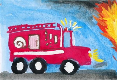 Fire truck. child's drawing. — Stock Photo © soleg #19702131