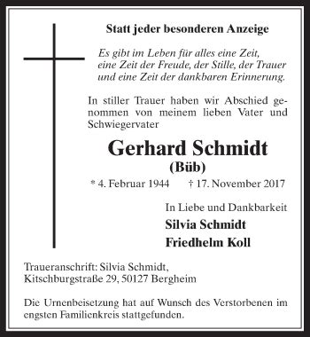 Traueranzeigen Von Gerhard Schmidt WirTrauern