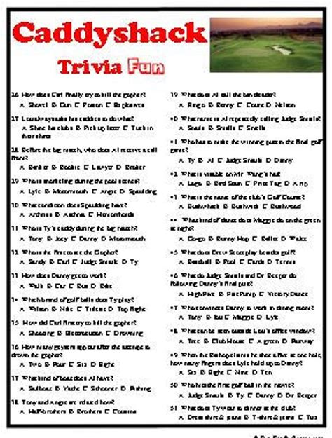 Caddyshack Trivia Fun Etsy Fun Trivia Questions Trivia Trivia For Seniors