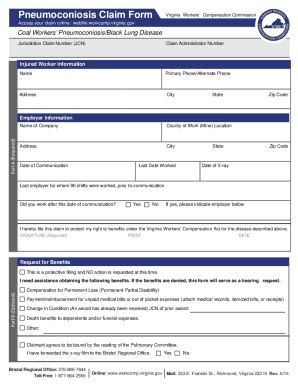 Fillable Online Workcomp Virginia Pneumoconiosis Claim Form Fax Email