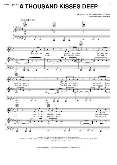 Leonard Cohen A Thousand Kisses Deep Sheet Music Pdf Free Score