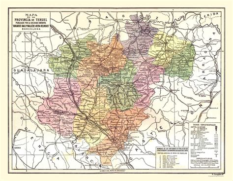 Historic Map - Teruel Province Spain - Pompido 1913 - 29.65 x 23 - Vin