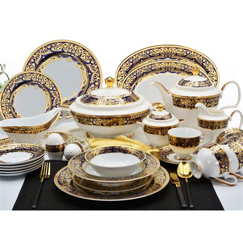 Luxury Dinner Set - 98 Pcs Bone China with Embossed Gold