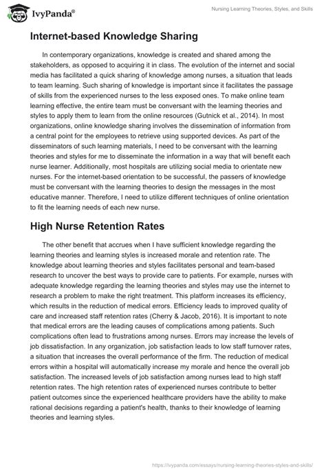 Nursing Learning Theories Styles And Skills 1958 Words Essay Example