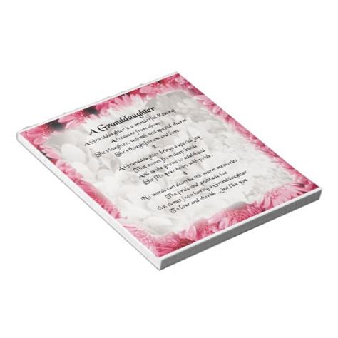 Granddaughter Poem Pink Floral Design Notepad Zazzle