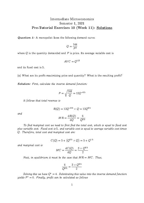 Workouts In Intermediate Microeconomics Solutions