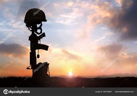 Fallen Soldier Background Concept Military Helmet Boots Rifle — Stock ...