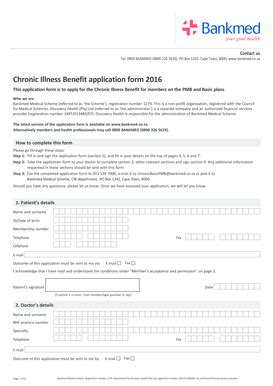 Fillable Online Bankmed Co Chronic Illness Benefit Bapplicationb Form