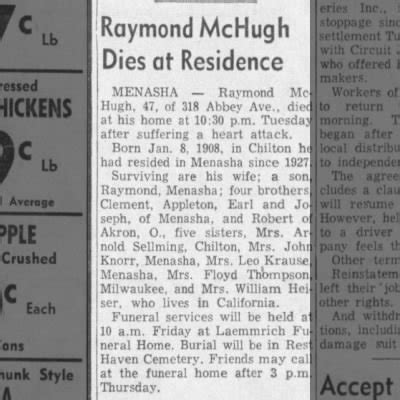 Obituary For Raymond Mchugh Aged Newspapers