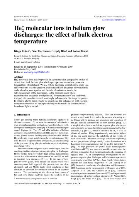 Pdf He2 Molecular Ions In Helium Glow Discharges The Effect Of Bulk