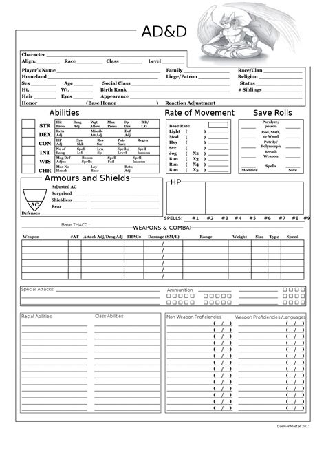 Dungeon And Dragons Printable Character Sheet