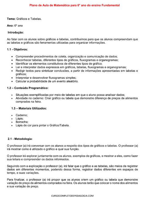 Plano De Aula Matemática 6º Ano Pdf