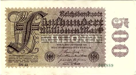 REICHSBANKNOTE 500 MILLIONEN Mark 1923 Berlin Reichsbank DEU 125h P