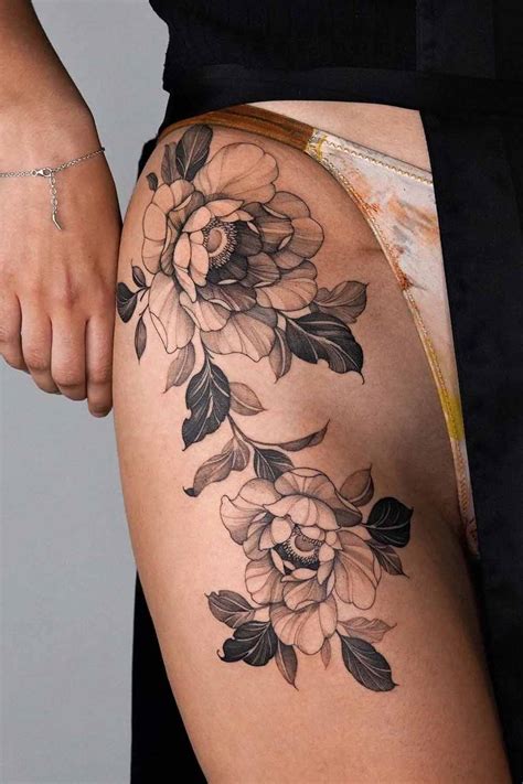 Rose Side Thigh Tattoos