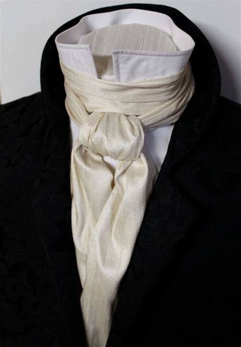 Long Regency Brummel Victorian Ascot Tie Cravat Cream Dupioni Silk