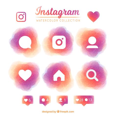 Free Vector | Set of instagram watercolor icons