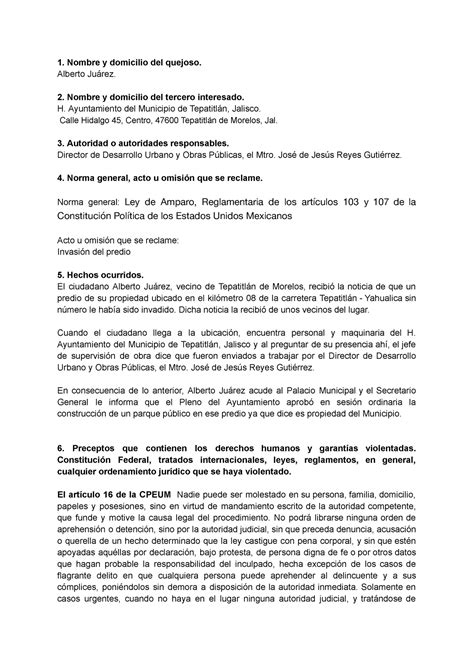 Caso práctico 1 Economía 1 Nombre y domicilio del quejoso Alberto