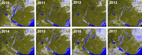 MODIS Normalized Difference Water Index NDWI Indicating Surface Water