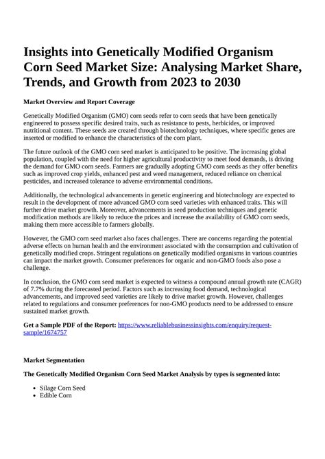 Reportprime Insights Into Genetically Modified Organism Corn Seed