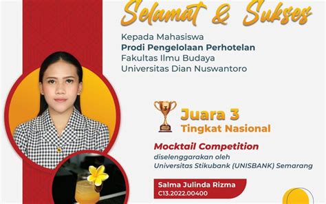 RAIH PRESTASI GEMILANG MAHASISWI FIB UDINUS SALMA RAIH JUARA PADA