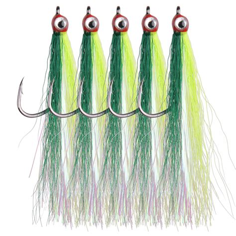 OROOTL Bucktail Teaser Hooks 5pcs Saltwater Striped Bass Fishing Jig