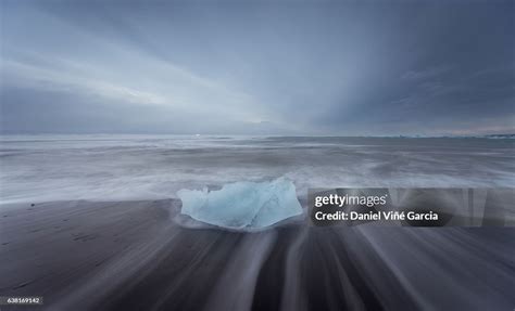 Icebergs At Sunset At Jökulsárlón Glacier Lagoon On The Black Sand ...