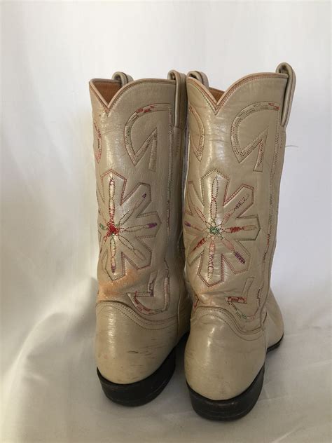 Vintage Tony Lama 280 El Paso Texas Cowgirl Boots Western Cream Leather Embroidered