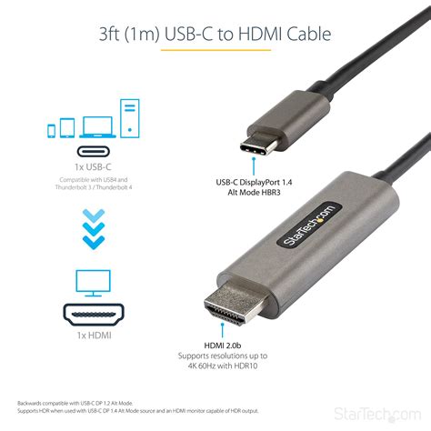 3ft Usb C To Hdmi Cable 4k 60hz Hdr10 Usb C™ Video Adapters