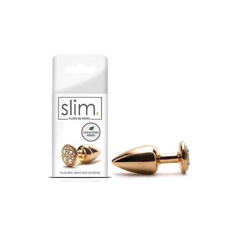 Plug Anal Dourado Cravejado Em Metal Linha Slim Sexy Fantasy Lust