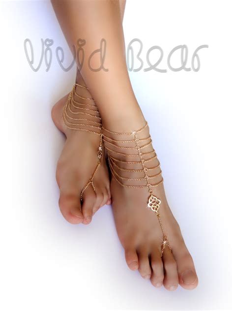 Barefoot Sandals Foot Jewelry Gold Chain Gold Charms Boho