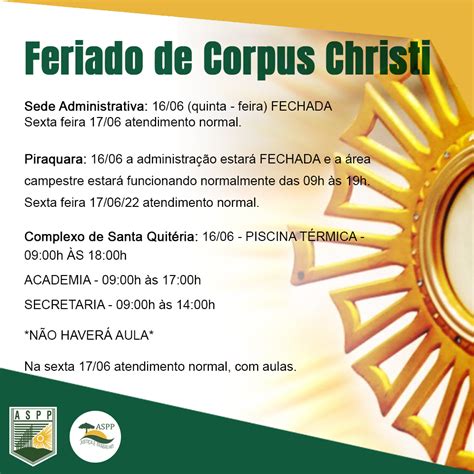 FERIADO DE CORPUS CHRISTI ASPP