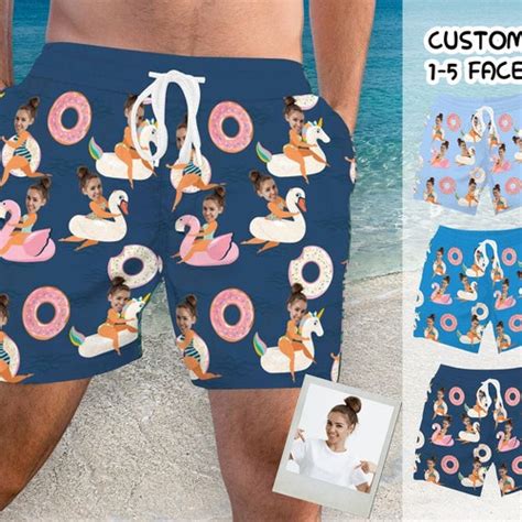 Custom Men Bathing Suit Funny Swim Trunks Personalized Face Etsy