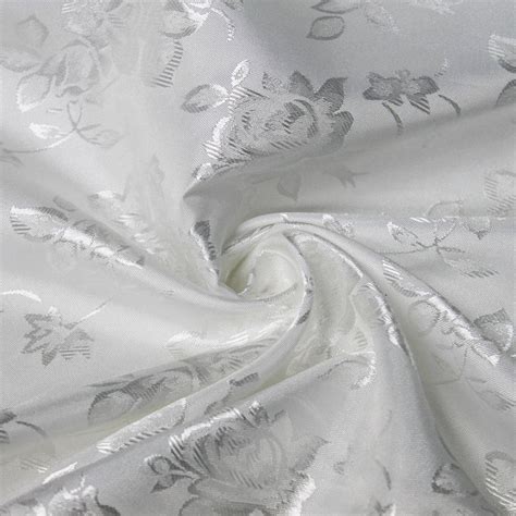 Kayla WHITE Polyester Floral Jacquard Brocade Satin Fabric By The Yard