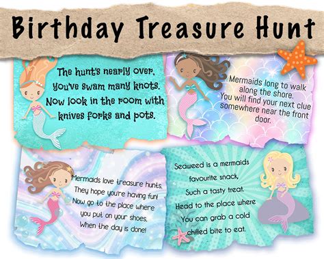 Mermaid Treasure Hunt Clues Scavenger Hunt Clues Treasure Hunt