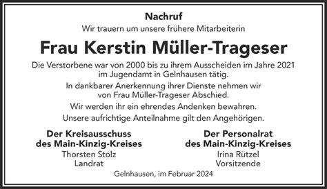 Traueranzeigen Von Kerstin M Ller Trageser Trauer Gnz De