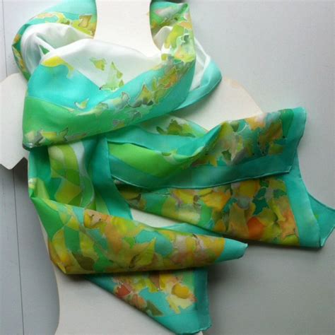 Green Silk Scarf Woman Silk Scarf Hand Painted Silk Scarf Handpainted ...