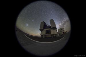 Fulldome View Of Yepun Telescope And Magellanic Clouds