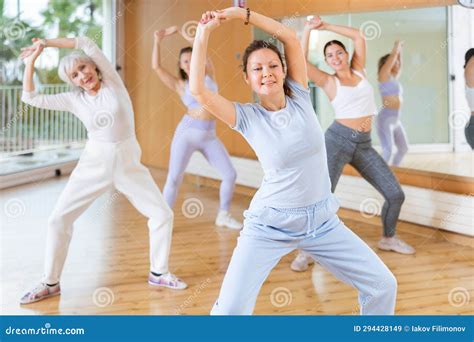 Women Learning Modern Dance Movements At Class Together Stock Image