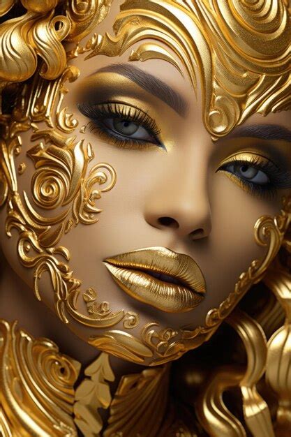 Premium AI Image Golden Woman With A Face Made Of Gold Ai