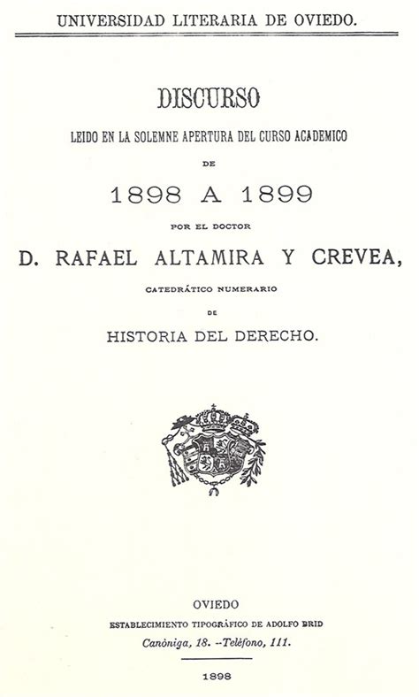 Portada del Discurso de Rafael Altamira leído en la solemne apertura