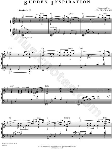 Jim Brickman Sudden Inspiration Sheet Music Piano Solo In G Major