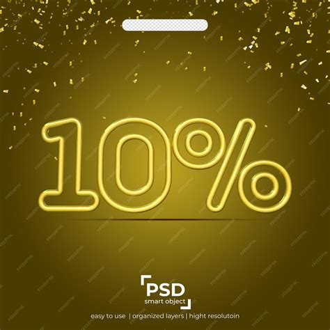 Premium Psd 10 Percent Discount 3d With Two Line Text Effect Gold Colors