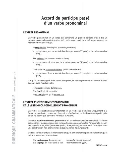 Accord Du Participe Pass D Un Verbe Pronominal Ccdmd