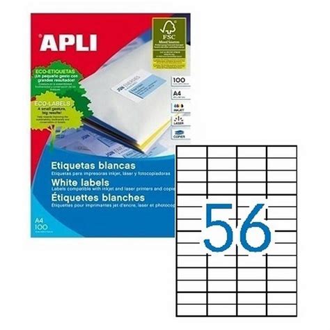 ETIQUETA ADHESIVA APLI 52 5X21 MM PARA FOTOCOPIADORA LASER INK JET CAJA