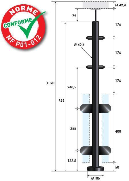 Poteau Premonte X Mm Pour Tiges Mm Verre Fixation